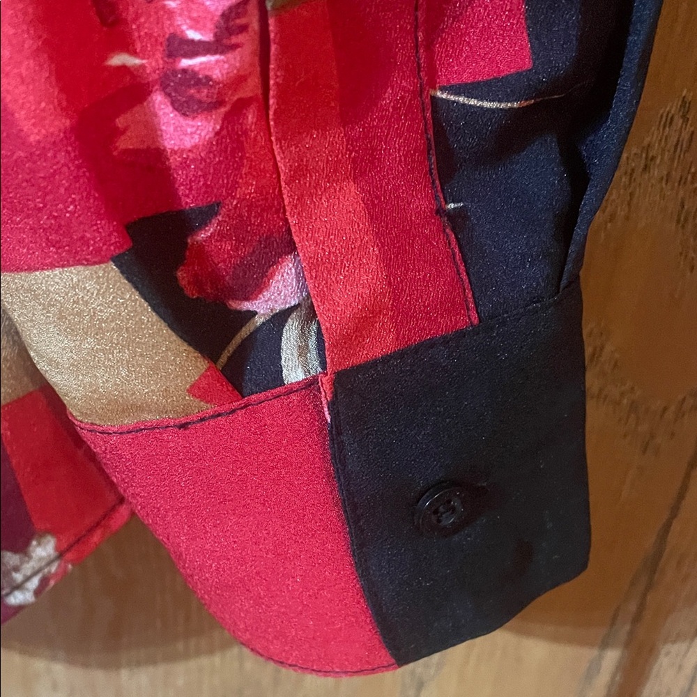 NWT - Calvin Klein Women's Patchwork Floral Blouse - Red, Black, Gold - Picture 6 of 7